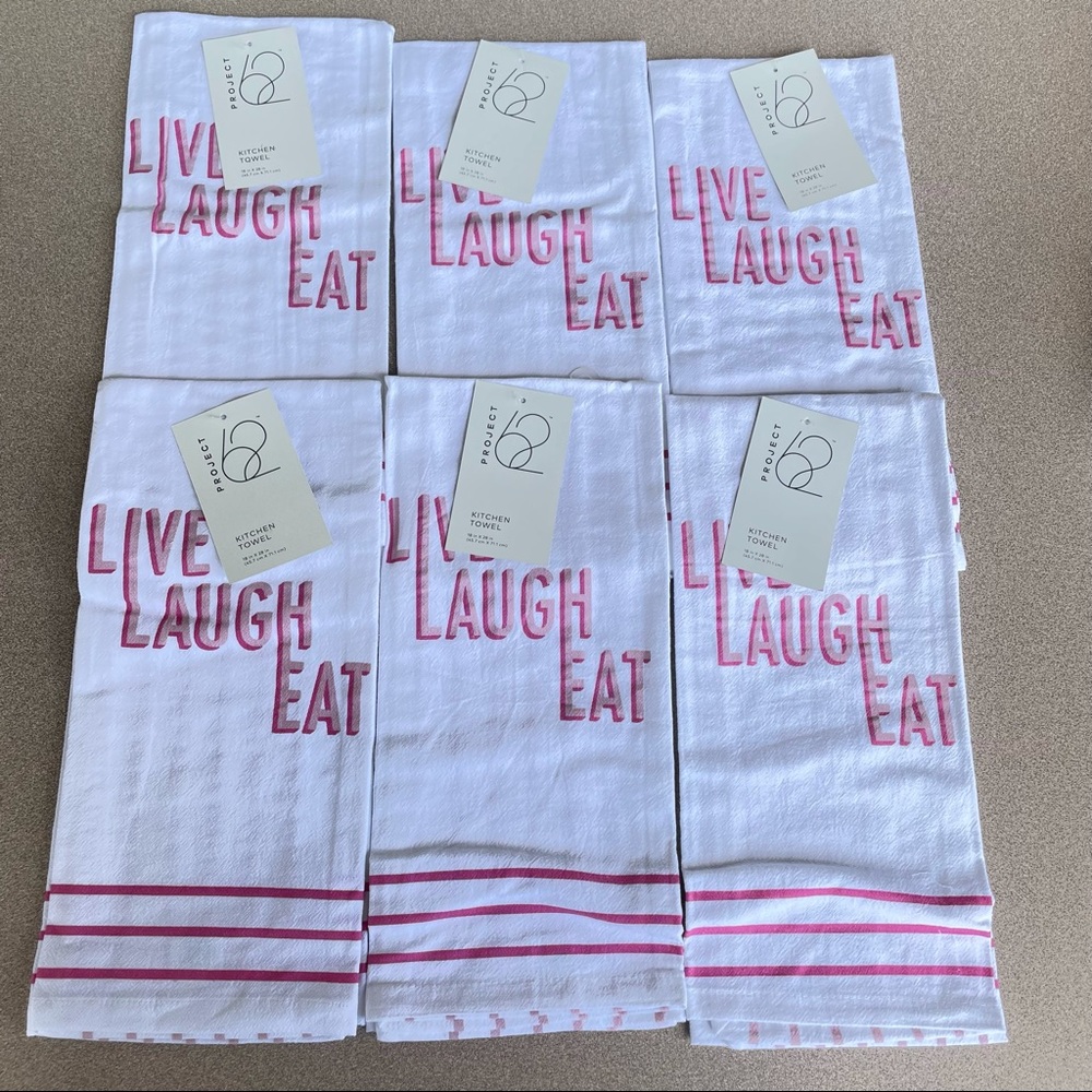 6 Project 62 Kitchen Hand Towel Lot Live Laugh Eat 100% Cotton